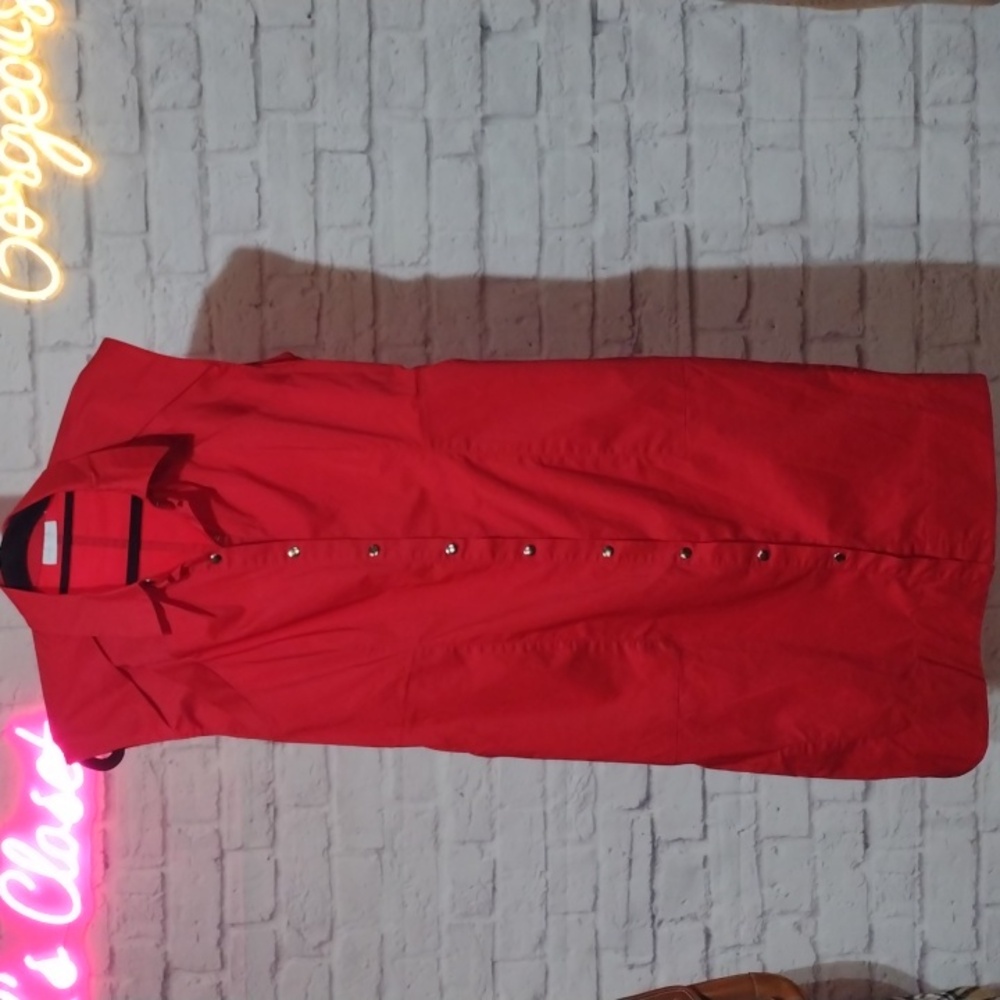 New York & Company Red Button-Front Midi Dress